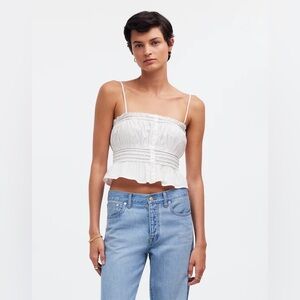 NWOT MADEWELL Smocked Button-Front Top in Poplin  Eyelet White Size Large